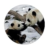 Panda bears Ornament round porcelain Christmas Great Gift Idea