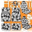 11pc Hawaiian Print (Grey) Car Mats Seat Steering Wheel Cover Set