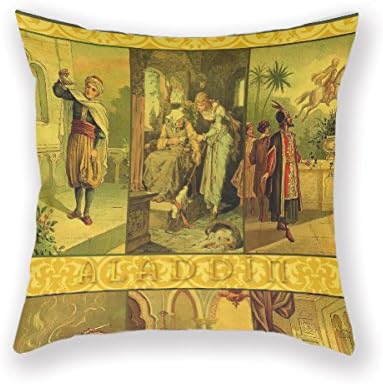 VintageSh0p Aladdin Arabian Nights Montage Seasons Greetings Pillow Case Throw Pillow Cover Customized Pillowcase Decorative Pillow Case Pillow Covers Cotton,18X18Inches