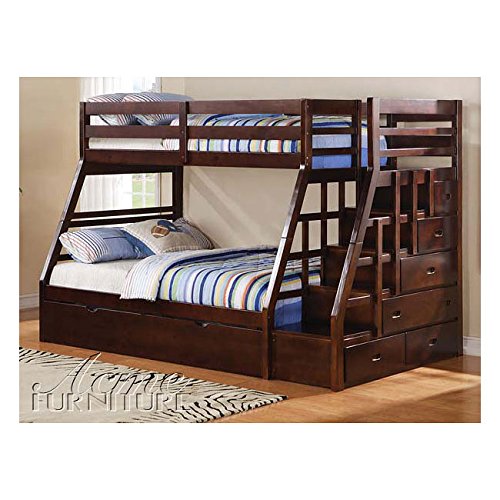 768 Acme 37015 Jason Twin/Full Bunk Bed with Storage Ladder and