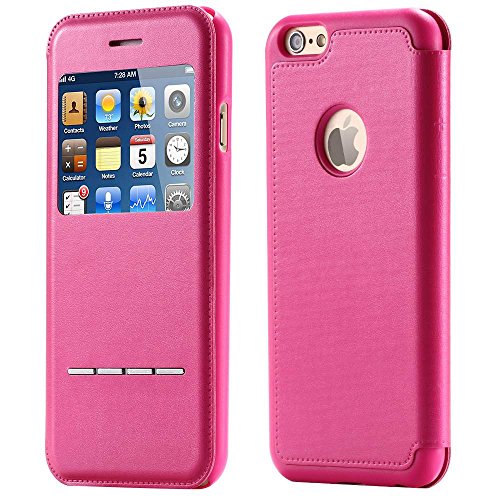 iPhone 6 Plus & iPhone 6s Plus Case, FLOVEME [ Smart Slide Series ] Premium Ultra Thin Flip PU Leather Folio Cover for Apple iPhone 6 Plus and iPhone 6s Plus 5.5 inch - Hot Pink