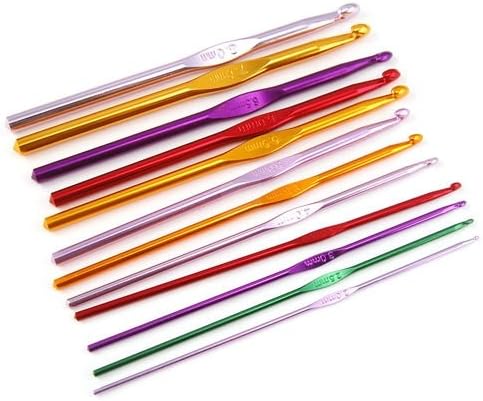 14 pieces of Aluminium Multi-Coloured Crochet Hooks 15cm/6" with Case (2mm-10mm Needle Set) - for Knitting - TribalSensationTM