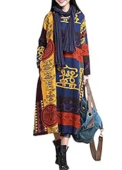 Cotton/Linen Raglan Sleeves General Print  Dress