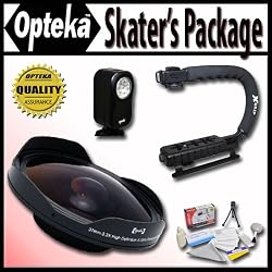 Opteka Deluxe "Skaters" Package (Includes the Opteka 0.3X Ultra Fisheye Lens, X-Grip Handle & VL-20 LED Video Light for 25mm, 30mm, 30.5mm & 37mm Camcorders