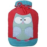 Large 2 Liter Soft Cute Hot Water Bottle Knit Cover - ONLY Cover (2 L, Red with Owl)