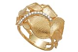 14K Yellow Gold Hand-Crafted Matte-Finish Designer Flower Ring, Enhanced with Pave Set Diamonds.