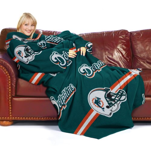 NFL Miami Dolphins Adult Comfy Throw, Officially Licensed Blanket with Sleeves 