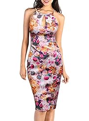 Sexy Vintage Fitted Floral Print Polyester/Spandex Flared-Skirt Sleeveless Summer Club Dress/Evening Dress/Prom Dress/Wedding Party Dress 