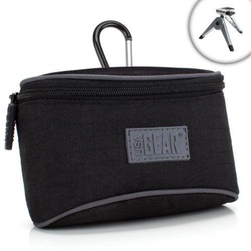 Digital Camera Compact Bag with Durable Nylon Exterior , Carabiner Carrying Clip & Accessory Pocket by USA GEAR - Works With Nikon DL24-85 , Coolpix A900 , A10 and More Digital Cameras!