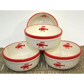 New England Fish House Chowder Bowls - RED- Set of 4