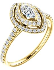 18K Yellow Gold Marquise Cut Diamond Double-Halo Ring -- LIFETIME WARRANTY