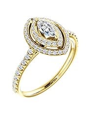 14K Yellow Gold Marquise Cut Diamond Double-Halo Ring -- LIFETIME WARRANTY