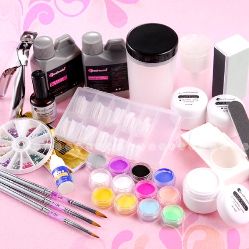 16 ACRYL Starterset Nailart Pulver Pinsel Fluessigkeit Feile Nagel tips topcoat Preisvergleich