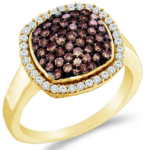 10k Yellow OR White Gold Chocolate Brown and White Diamond Round Cut ladies womens Diamond Engagement, Anniversary or Right Hand Ring Band (.95 cttw)