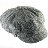 WOOL HERRINGBONE NEWSBOY GATSBY DRIVER CAP HAT * BLACK * Small / Medium