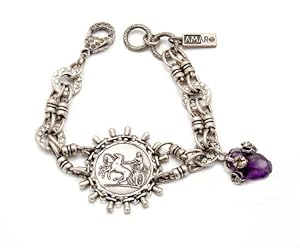 'Rainy Skies' Collection .925 Sterling Silver Plated Fashionable Bracelet Created by Amaro Jewelry Studio Decorated with Amethyst and Swarovski Crystals