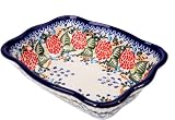 Polish Pottery Ceramika Boleslawiec-1208/280 Royal Blue Patterns with Red Rose Motif Fala Baker, Small, 7-3/4-Inch by 6-1/8-Inch