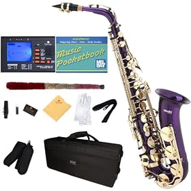 Mendini MAS-PL Purple Lacquered E Flat Alto Saxophone + Case, Accessories & Free Chromatic Tuner with Metronome