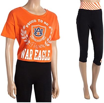 E5 College Womens AUBURN TIGERS Crop Top/Yoga Pant Set Orange 160877RM (Large)