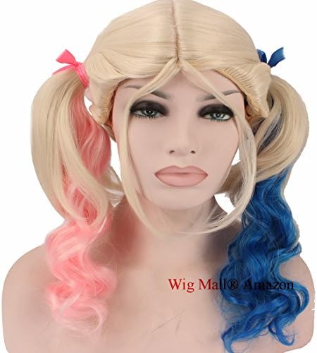 Wig Mall Cosplay Wig Suicide Squad Harley Quinn Women Long Curly with 2 High Ponytail Synthetic