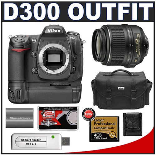 Nikon D300 Digital SLR Camera with Nikon 18-55mm AF-S DX VR Lens + MB-D10 Grip + 4GB Card + EN-EL3e Battery + Case + Cameta Bonus Accessory Kit