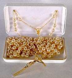 Wedding Lasso Rosary - Simulated Pearl Beads - Two Separate Loops - Deluxe Box Included