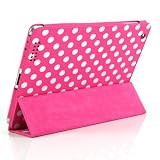 i-Beans　iPad 2 / 新しいiPad 用PUレザーケース　ピンクドット柄　スタンド仕様+横開きタイプ　アイパッド2用スタンドケースカバー PU Leather Case for iPad2 / The New iPad 液晶保護フィルム付 【全15色】 (1908-8)