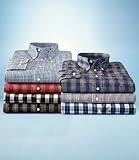 Cotton Long Sleeve Sportshirt (NAVY/KHAKI GLEN PLD, MEDIUM)
