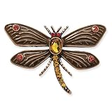 1928 Copper-tone Hyacinth/Tangerine Crystal Dragonfly Pin