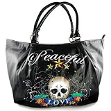 Hip Hop Wholesale - Black Tattoo Style Designer Inspired Faux Leather Handbag Purse Bag Tote