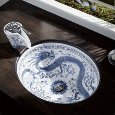 Imperial Blue Design on Caxton Undermount Bathroom Sink