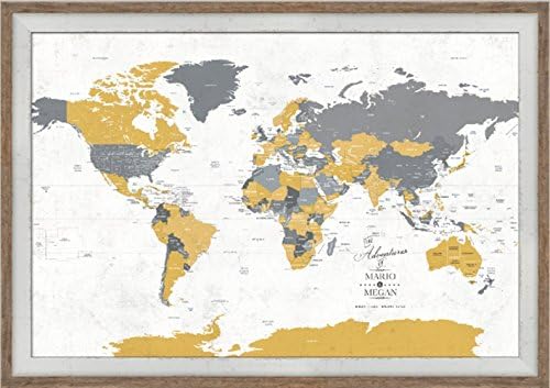 Push Pin FRAMED World Map with Pins, 30X45 Inches, Paper Anniversary, PERSONALIZED map