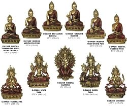 Nepali Set of 11 Deity Statues, Gold and Red