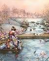 Japanese Girl Woman Fish Pond Asian Contemporary Picture Art Print