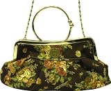 Evening Bag Purse-Elegant Lady Canvas Evening Bag Purse-Heavy Duty Canvas w/Flowers Printing,Zipper Pocket & Silver Chain,3.5