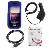 GTMax Rapid Car Charger with IC Chip + USB Data Cable + Blue Rubberized Hard Cover Case + LCD Screen Protector for AT&T Samsung Solstice SGH-A887