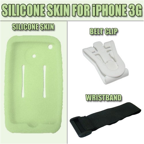 For Apple iPhone - 3G Wave Silicone Skin with Belt Clip and Armband - Green