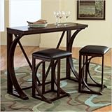 Folding 3 Piece Bar Height Dining Table in Deep Brown