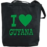 Canvas Tote Bag Black  I Love Guyana  Country