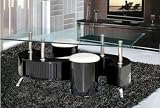 S Shape Clear Glass / Black Gloss Coffee table + Storage Draws 2 Stools & Chrome S Shape Clear Glass / Black Gloss Coffee table + Storage Draws 2 Stools & Chrome