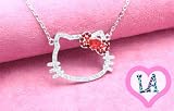 SILVER CLEAR RED CRYSTAL HELLO KITTY OUTLINE FACE NECKLACE