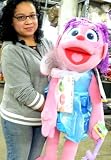 UNIQUE 3 and 1/2-Feet-Tall SESAME STREET STUFFED ABBY CADABBY PLUSH DOLL BRINGS HER OWN SNACK! 1/4-POUND BOX OF GIFT-WRAPPED JELLYBELLY JELLY BEANS ATTACHED TO BOW AROUND NECK