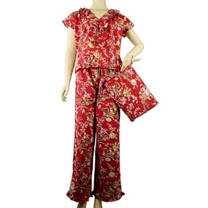 Buy French Red Floral Capucine Designer Luxury Pajamas with Travel Pouch ~ 2 sizes by La Maisonnette