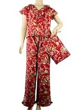French Red Floral Capucine Designer Luxury Pajamas with Travel Pouch ~ 2 sizes by La Maisonnette