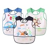 子ども用 エプロン よだれかけ 防水 食事用 お絵かき用 幼稚園 保育園 3点セット ブルー