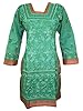 Indian Kurta Green Tunic Floral Embroidered Cotton Long Kurti