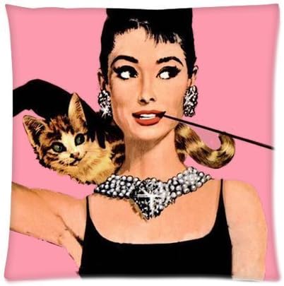 Mark Fashion Custom Audrey Hepburn and Cat Throw Pillow Covers 16 x 16 Pillowcase Cover