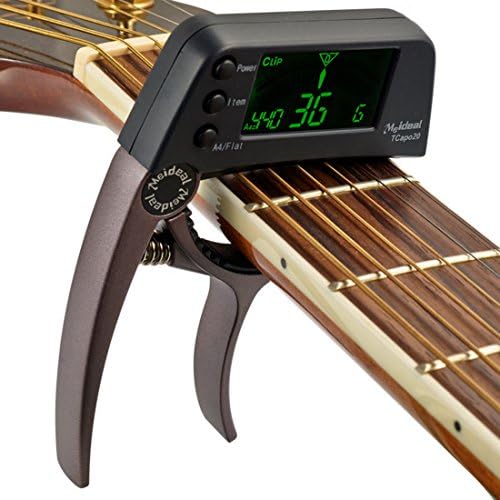 Meideal Tuner Combo for Guitar and Bass Big LCD Tuner Capo High Quality Capo - Brown
