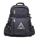 Deathly Hallows Harry Potter Army Sport Heavyweight Canvas Backpack Bag in Black & White, Large