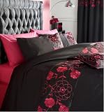 Duvet Cover Set,Black Fuschia Hot Pink, Double, Quilt Cover Bedding Set Burgen